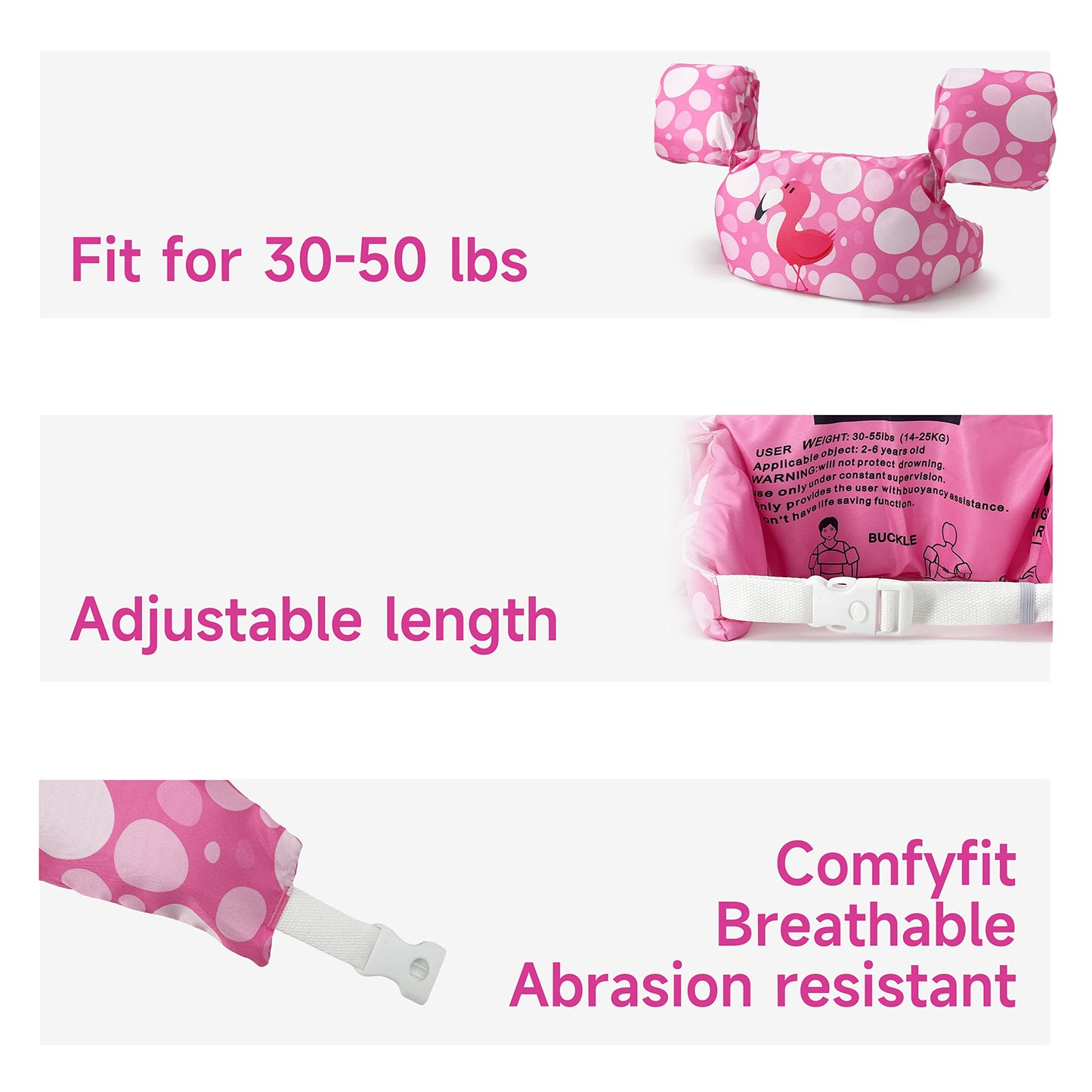 Chaleco Flotante Silfrae Rosado Flamingo para Natación (30 a 50 Libras)
