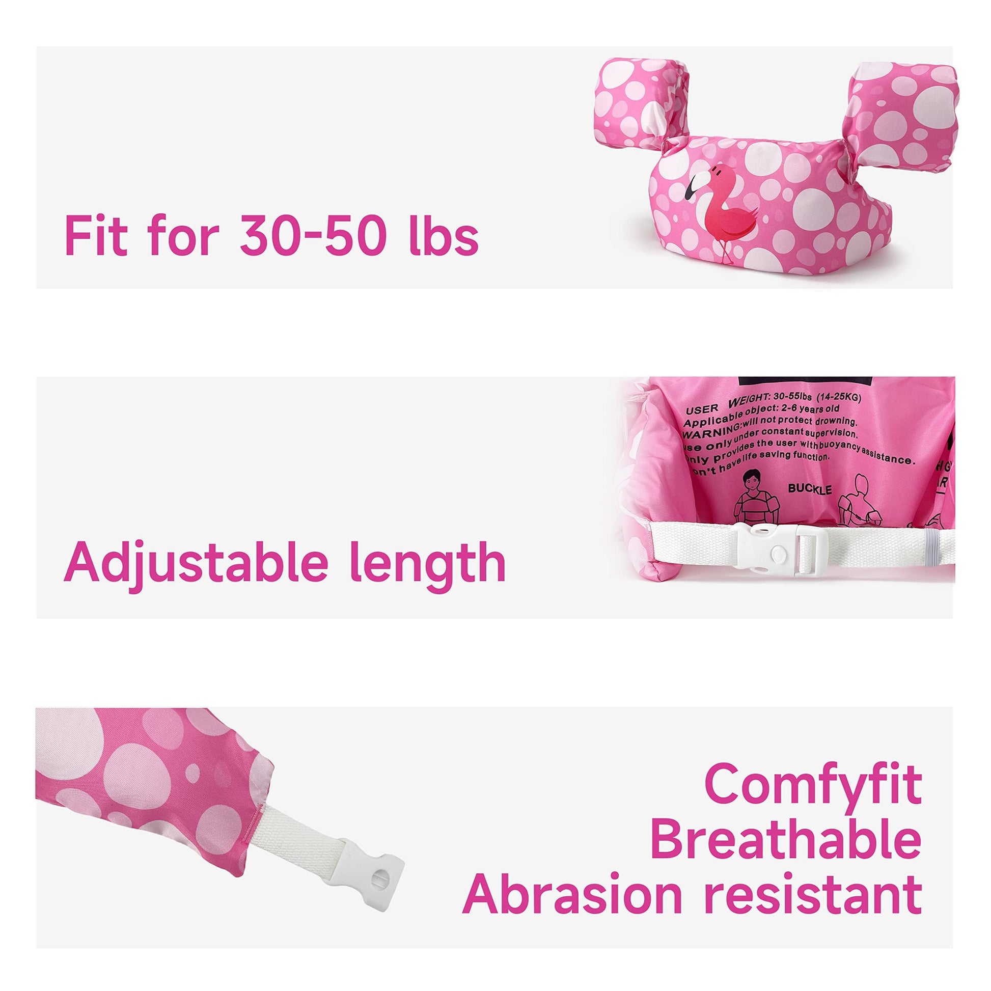 Chaleco Flotante Silfrae Rosado Flamingo para Natación (30 a 50 Libras)