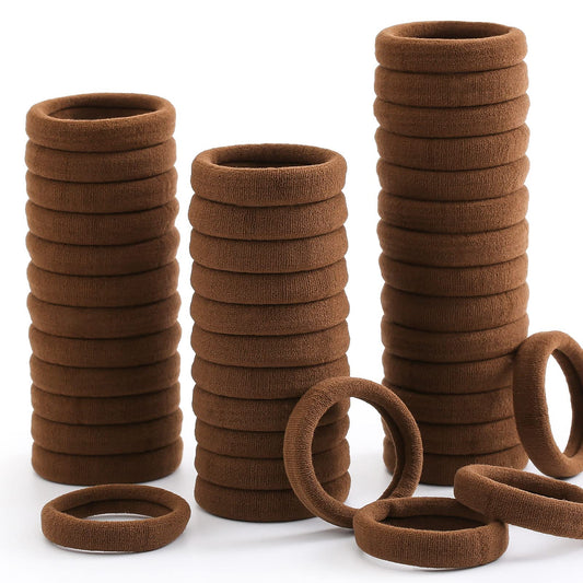 Ligas Elásticas de Algodón para Coleta en Marrón - Pack de 100 Scrunchies sin Costura para Cabello de Mujer y Niña