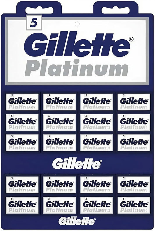 100 Gillette Platinum Blue Double Edge Safety Razor Blades, 20 x 5