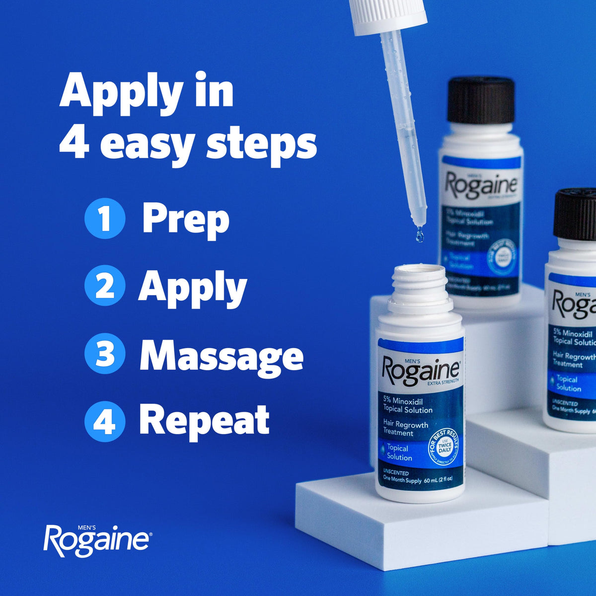 Solución Tópica Men Rogaine 5% Minoxidil Extra Strength para Regeneración del Cabello para Hombre