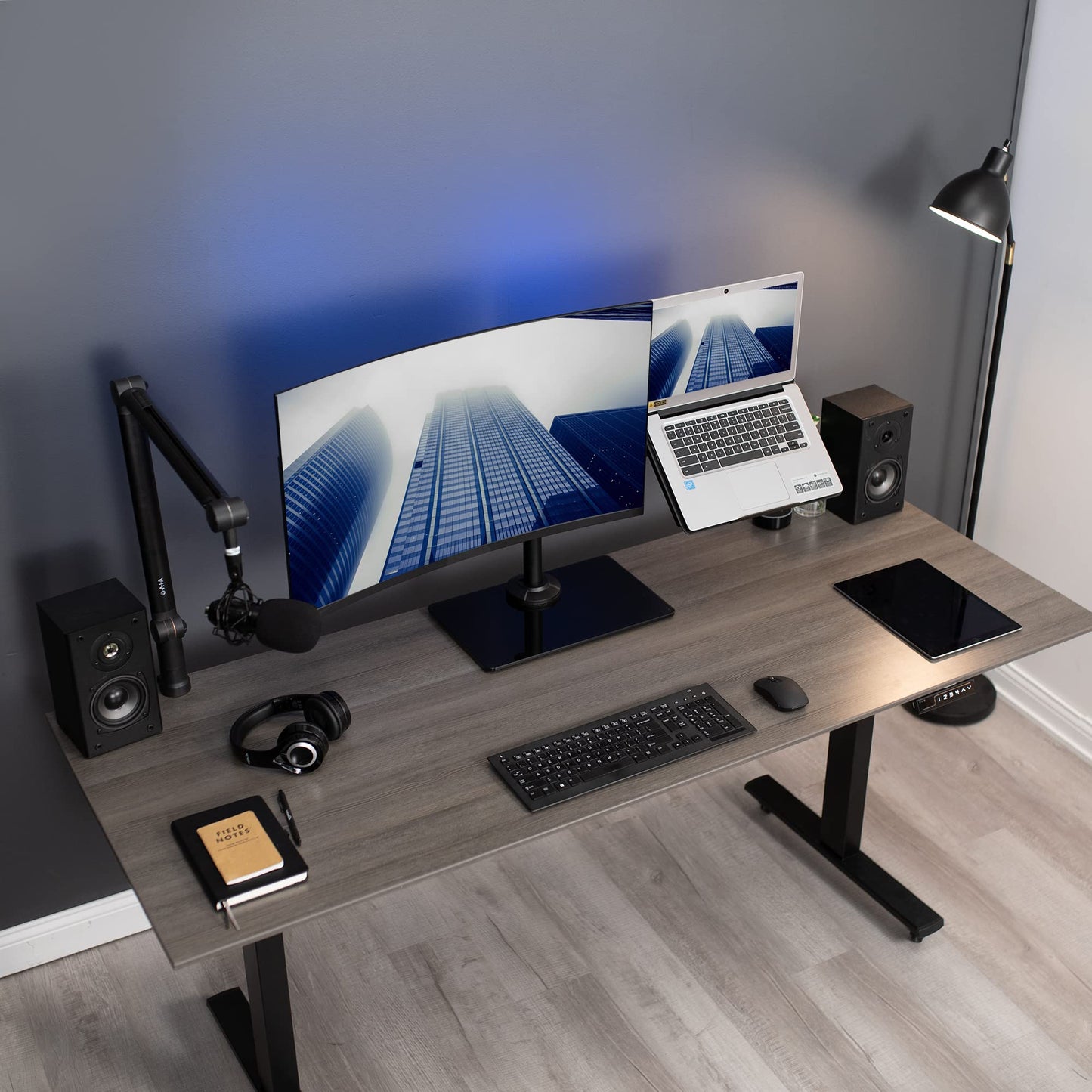 Soporte para Monitor y Portátil Vivo Negro con Base de Vidrio, Adaptable hasta 32 Pulgadas