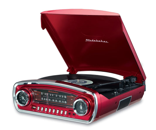 Tocadiscos Studebaker Rojo con Bluetooth y Radio AM/FM para Hombre
