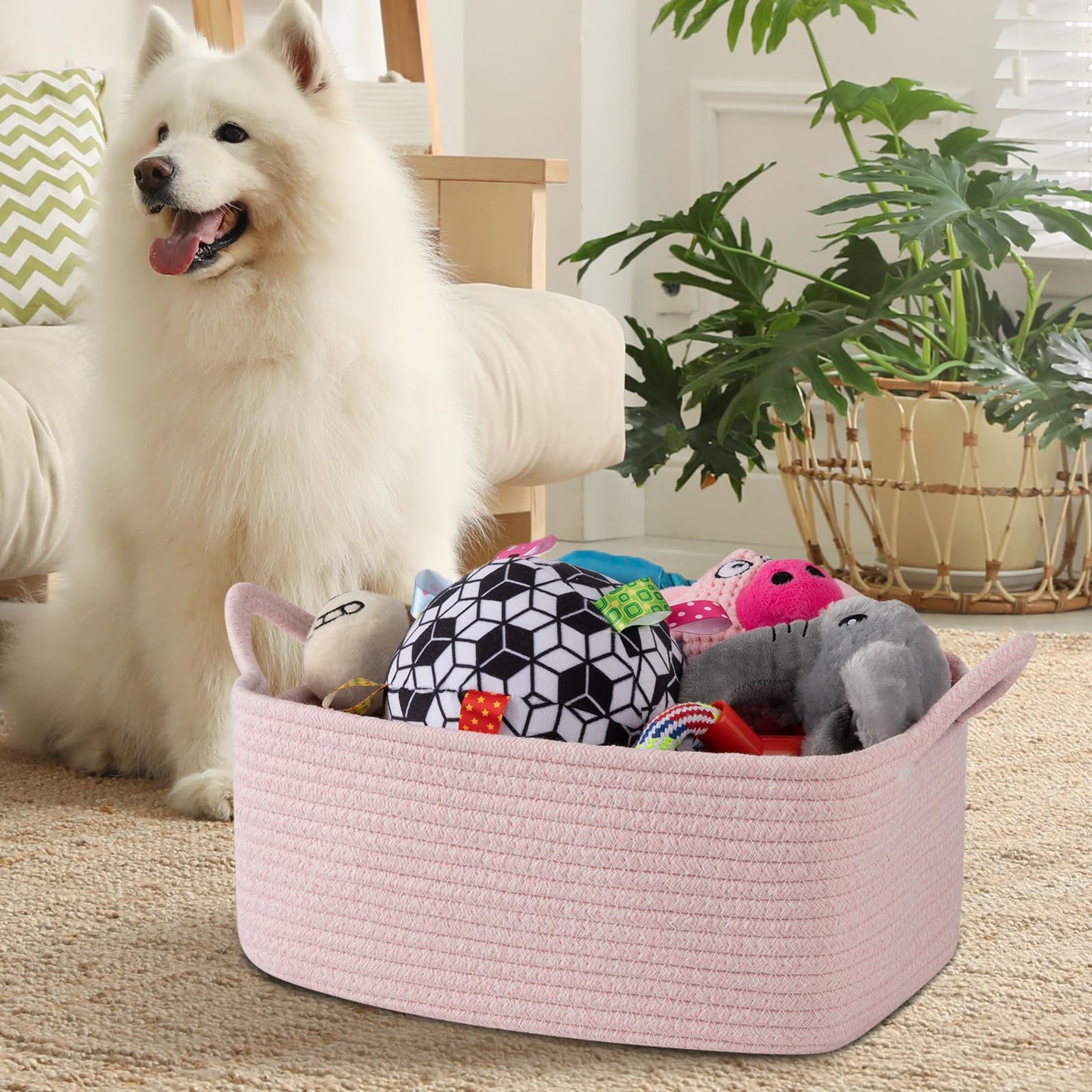 OIAHOMY - Bonita cesta tejida con bolsas de regalo y cintas, cesta de regalo vacía para baby shower, cumpleaños, cuarto de bebé con asas para sala de estar, contenedores de juguetes para mascotas para