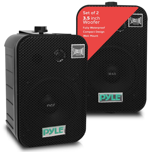 Dual Waterproof Outdoor Speaker System - 3.5 Inch Pair of Weatherproof Wall / Ceiling Mounted Speakers w/ Heavy Duty Grill, Universal Mount - For Use in the Pool, Patio, Indoor - Pyle PDWR30B (Black)