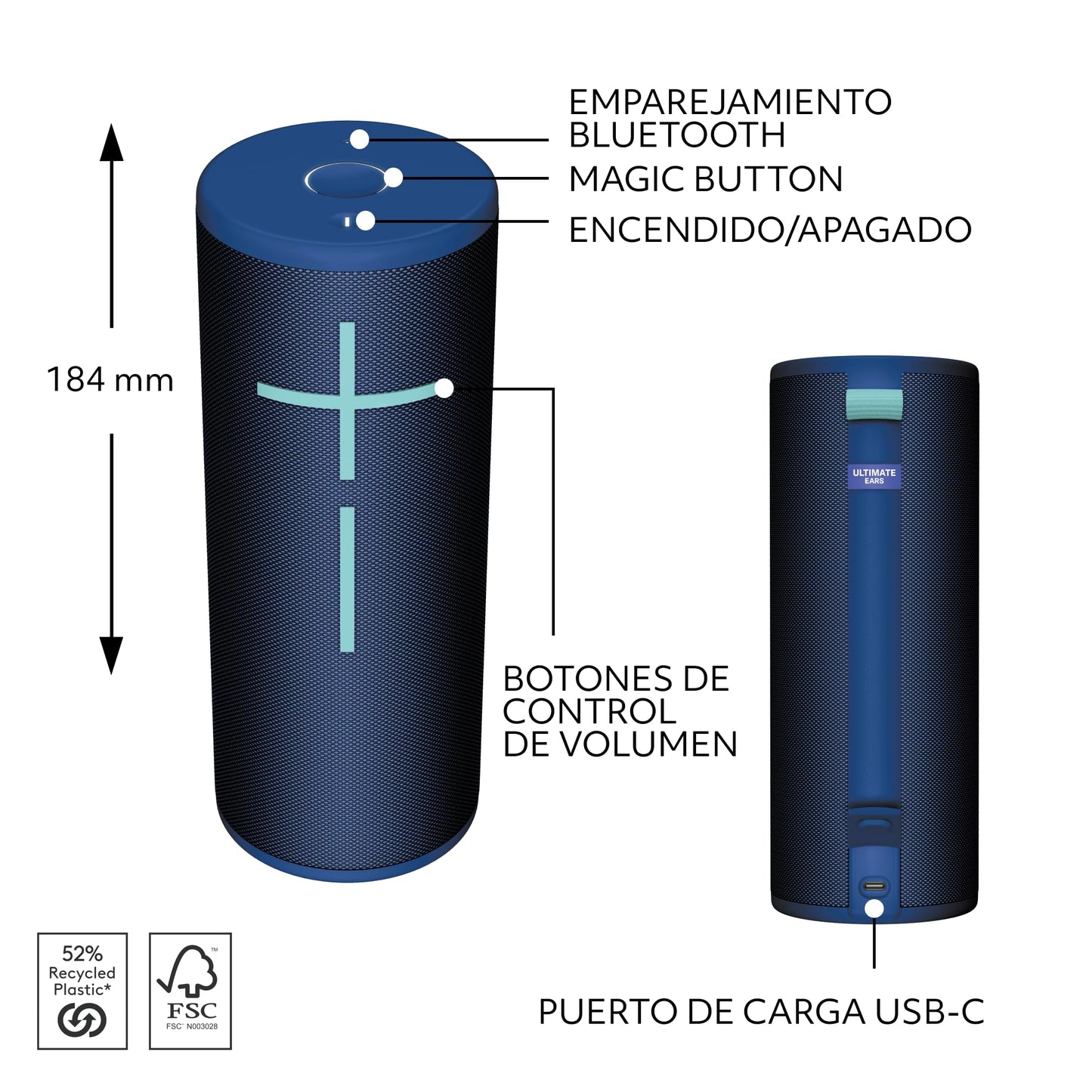 Ultimate Ears Boom 4, Bocina Bluetooth portátil Resistente al Agua con Sonido de 360 Grados, inmersivo, nítido, Bocina Flotante con 15 h de batería y Radio de acción de 45 m - Azul