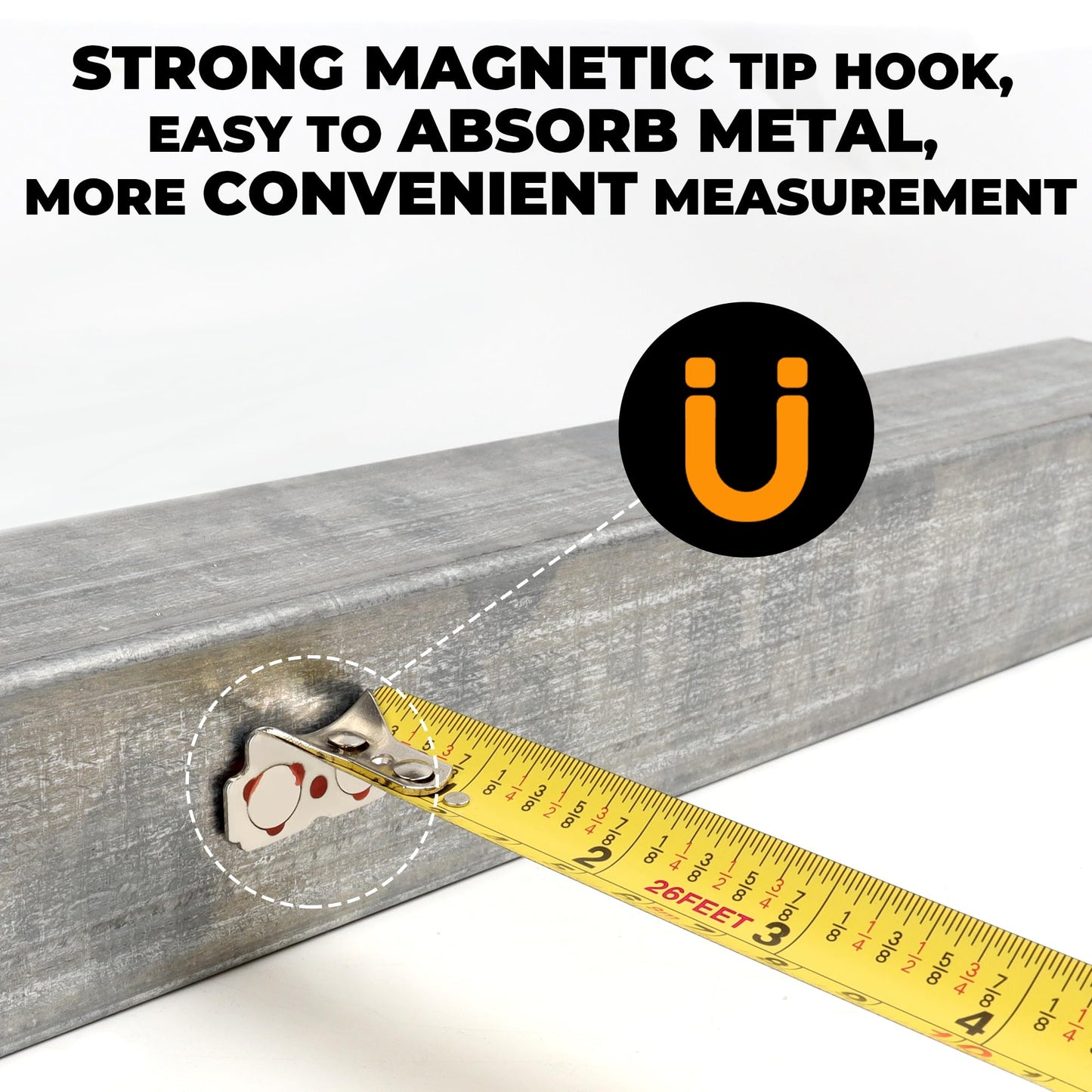 Cinta Métrica MulWark 7.9 m Hoja de Metal con Gancho Magnético y Funda Absorbente para Construcción y Carpintería