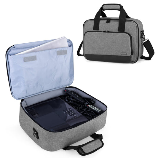 Luxja - Funda para proyector con funda protectora para portátil, funda de transporte para proyector con bolsillos para accesorios, tamaño grande (16 x 11.5 x 5.75 pulgadas), color gris
