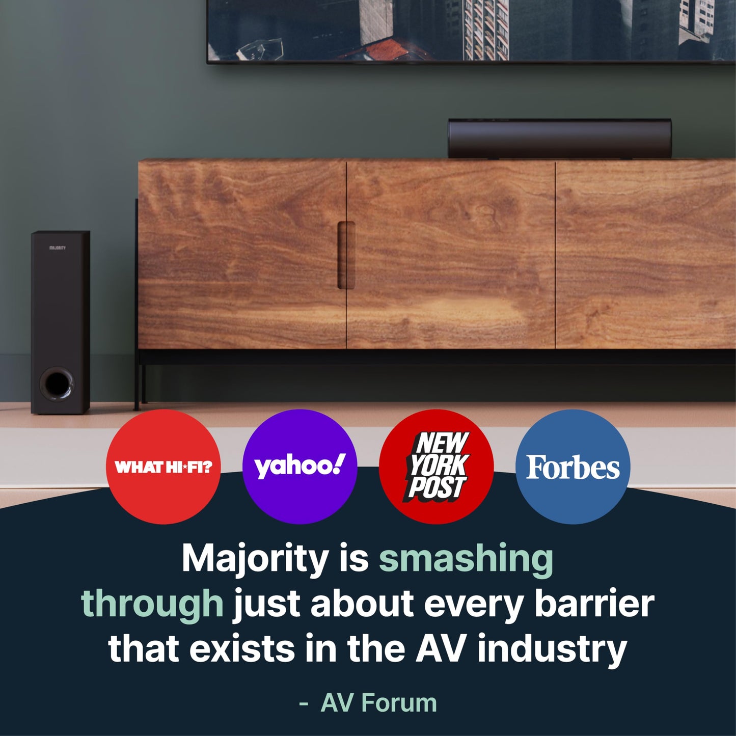Barra de Sonido Bluetooth Mayoritaria Con Subwoofer | 100 Vatios Para TV | Estéreo 2.1 Con Reproducción Óptica, RCA, USB y AUX | Altavoz Bowfell Plus