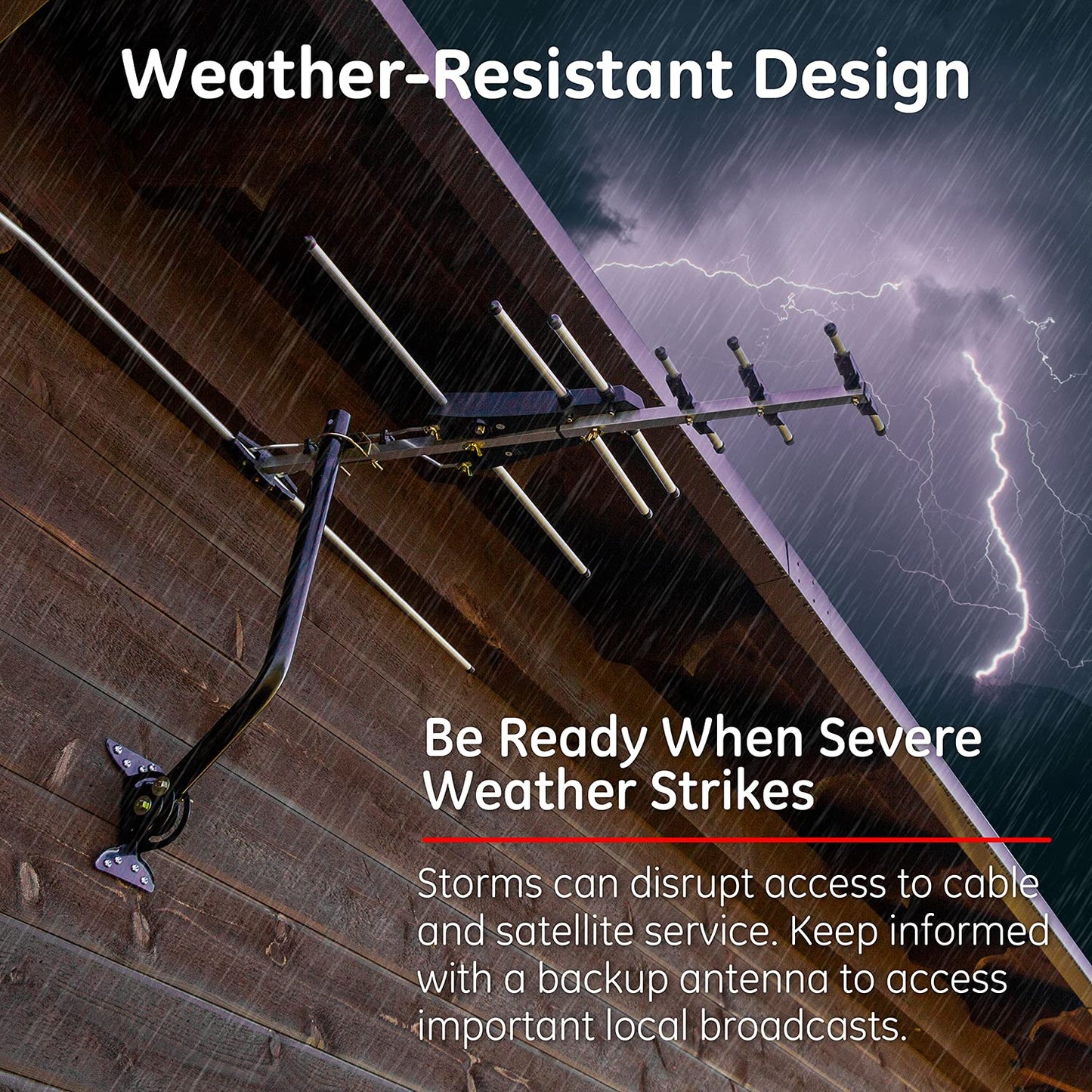 GE Outdoor HD Antena de TV Digital, Antena OTA HDTV de Largo Alcance, diseño Estilo Yagi, soporta 4K 1080P HD Smart TV VHF UHF, Montaje J Incluido para ático o Exterior, Resistente a la Intemperie,