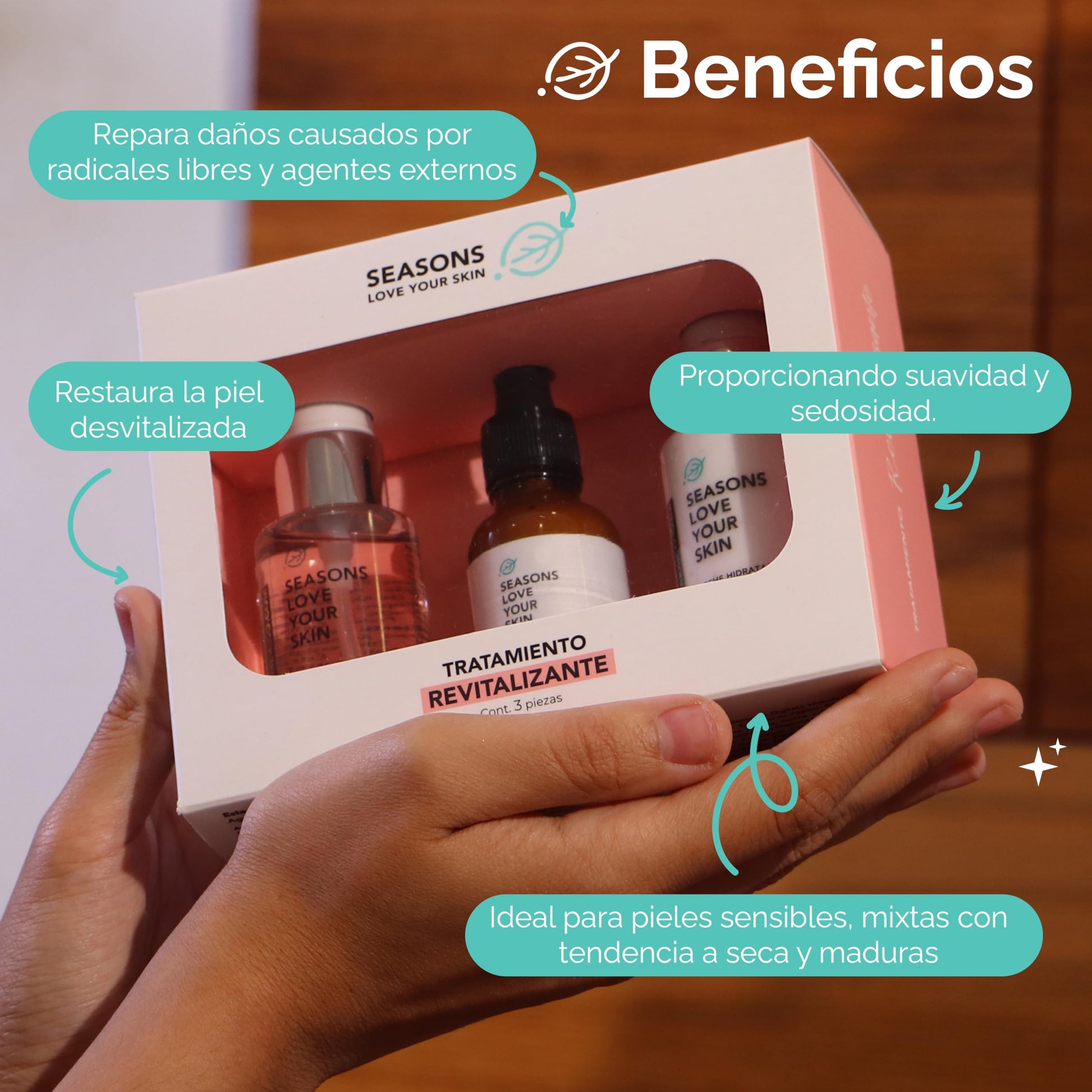 Kit Skincare Tratamiento Facial Revitalizante Seasons | Tónico Agua de Rosas + Serum Facial Jojoba + Hidratante Vitamina C