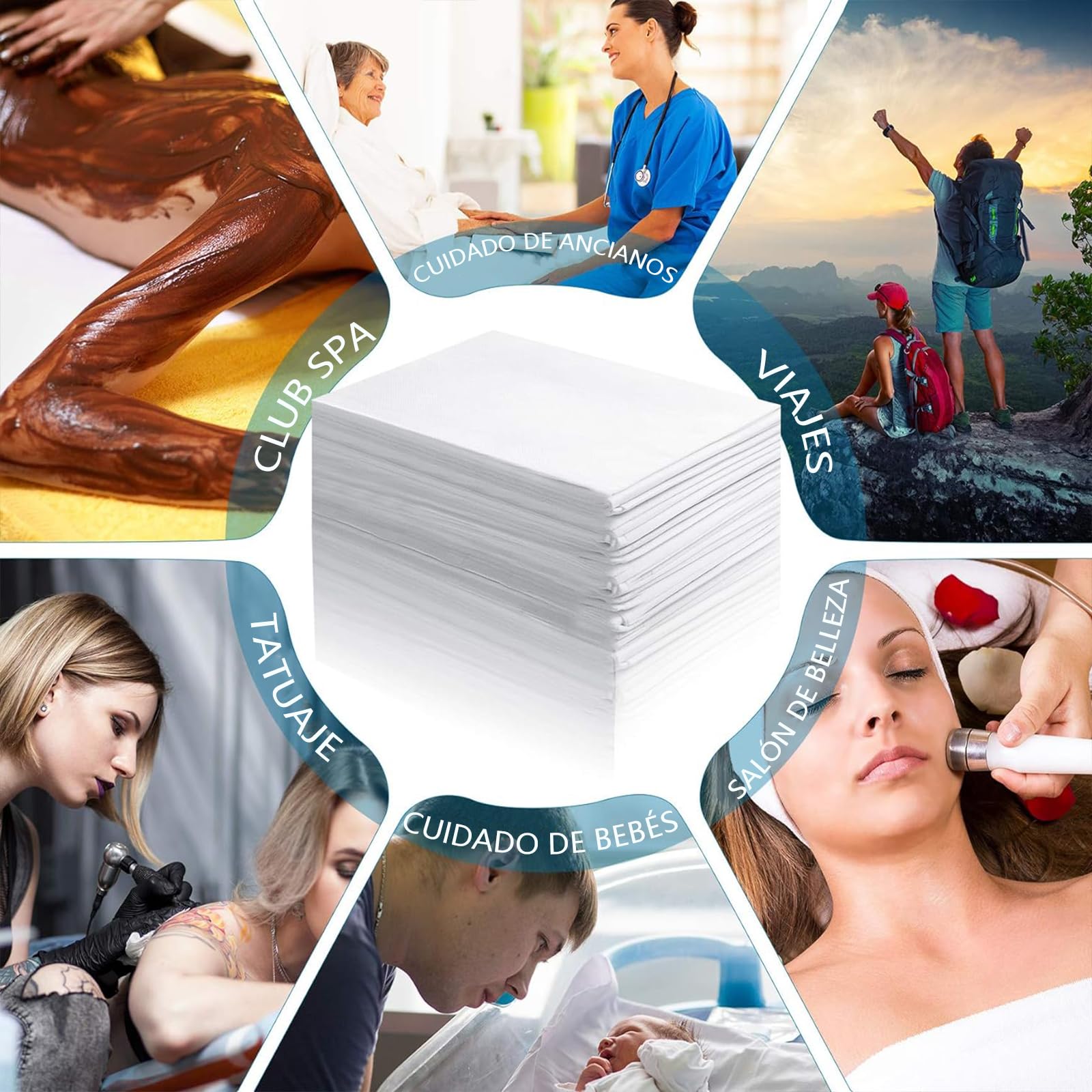 IOWHDS Sabanas desechables camilla masaje, 100 PCS Sabanas desechables cama hotel, Tela No Tejida,Transpirable,Suave, Sábanas desechables Blanco para SPA, Salón de Belleza, Hoteles(180cm*80cm)
