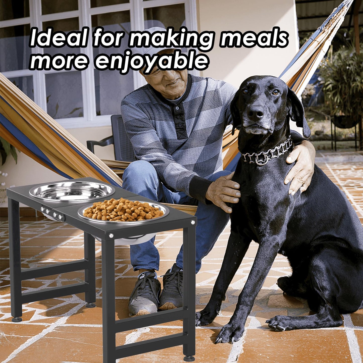 Soporte Elevado de Metal ADENGL Negro con Cuencos Fuertes y Tapete para Perros Grandes