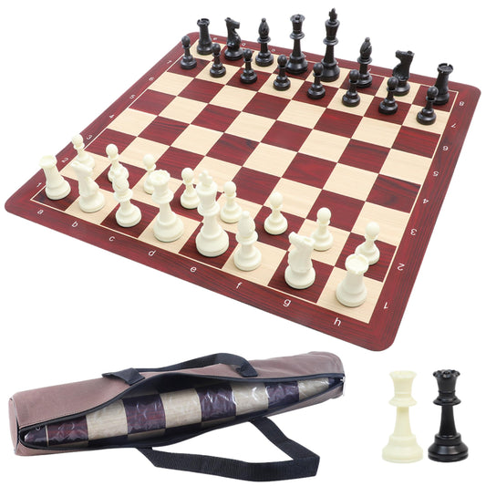 BREEZEE Juego de Ajedrez Profesional, Portátil Enrollable, 51x51 cm Tipo Mousepad Espesor 2 mm, 2 Reinas Extra y Bolsa de Viaje, Ajedrez Profesional con Piezas Pesadas para Torneo, Juegos de Mesa