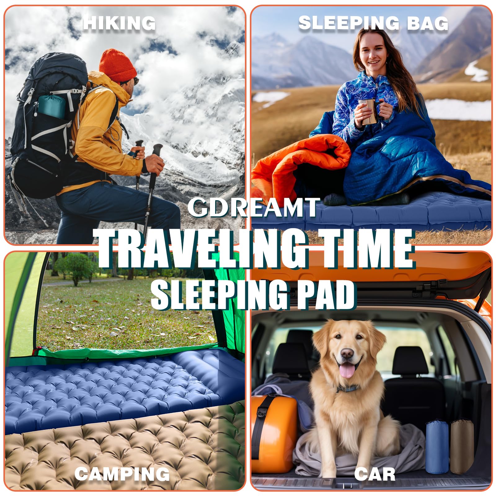 GDREAMT - Almohadilla de dormir inflable para acampar con almohada, grosor extra de 4 pulgadas con bomba integrada, colchón de aire compacto y ultraligero para mochileros, senderismo, tienda de