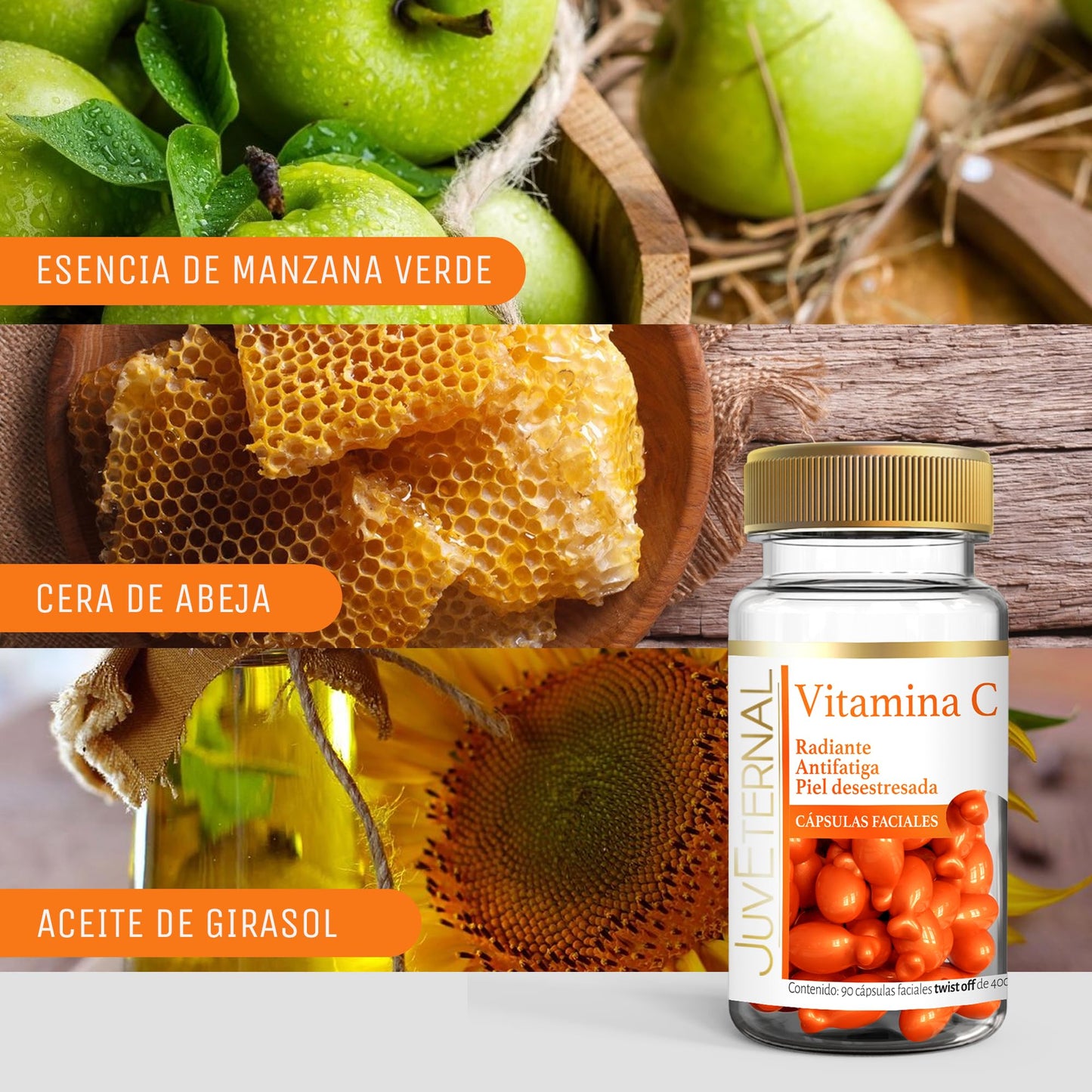 Juveternal Kit 6 frascos Cápsulas Faciales Ácido Hialurónico Cápsulas Faciales Colágeno Biotina Cápsulas Faciales Vitamina C Cápsulas Faciales Vitamina E Cápsulas Faciales Biotina Cápsulas Faciales Retinol 90 cáps c/u Efecto Litting Reafirma y Retexturiza