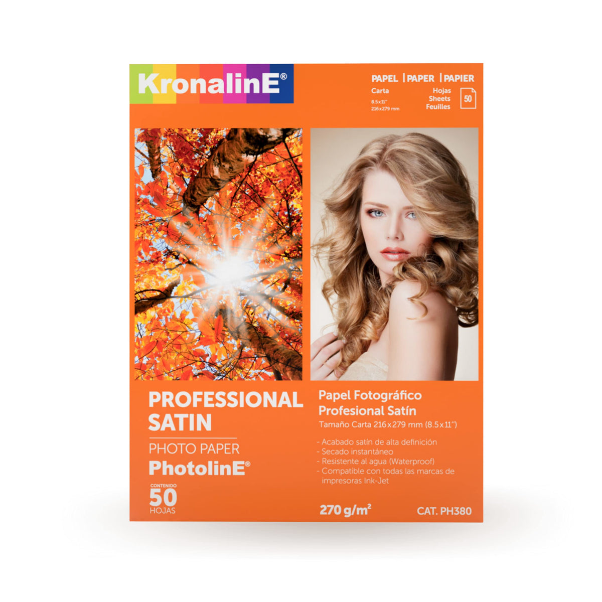 Papel Fotográfico Satin Profesional 270g Blanco Paquete de 50 Hojas Tamaño Carta