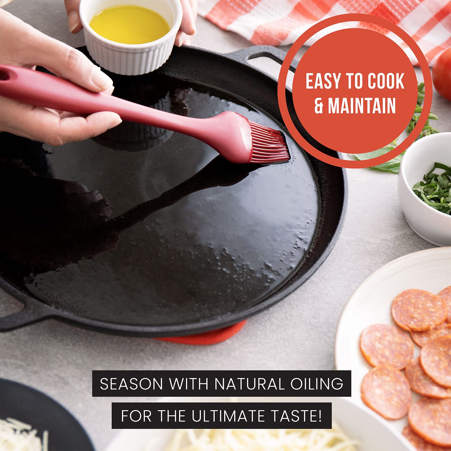 Chef Pomodoro Sartén para pizza de hierro fundido, con asas precondimentadas, bandeja para hornear, parrilla redonda para dosas, tawa roti, comal para tortillas, horno de pan (de 30 centímetros)