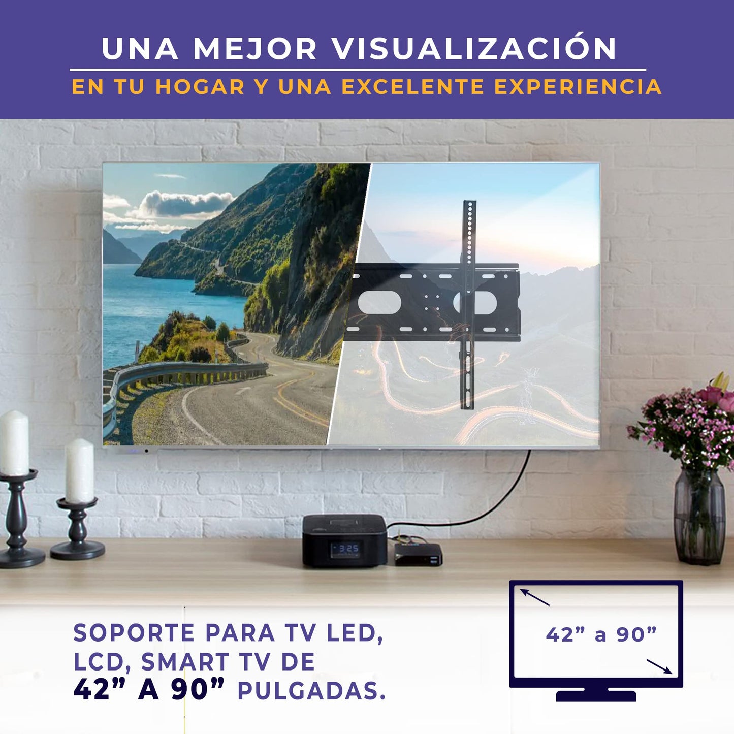 LINK BITS C4290N32 Soporte de TV 42 Pulgadas a 90 Pulgadas. Soporte Fijo para Pantallas. LED, LCD, PDP y Smart TV. Soporta hasta 100 kg. (Materiales Reforzado).