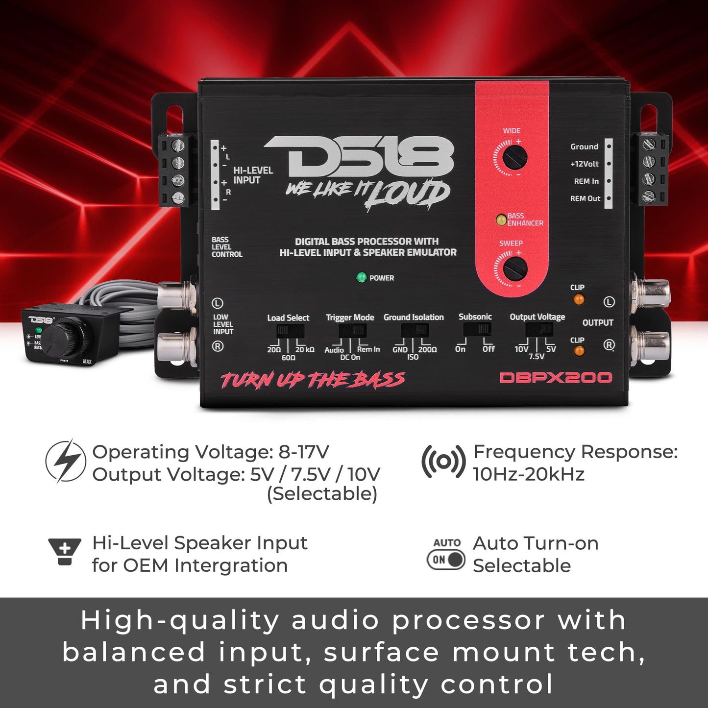 DS18 DBPX200 Procesador Digital de Graves con convertidor de señal de Alta a Baja y emulador de Altavoces, procesador de restauración de Graves Digitales, Entrada/Salida de preamplificador de 2