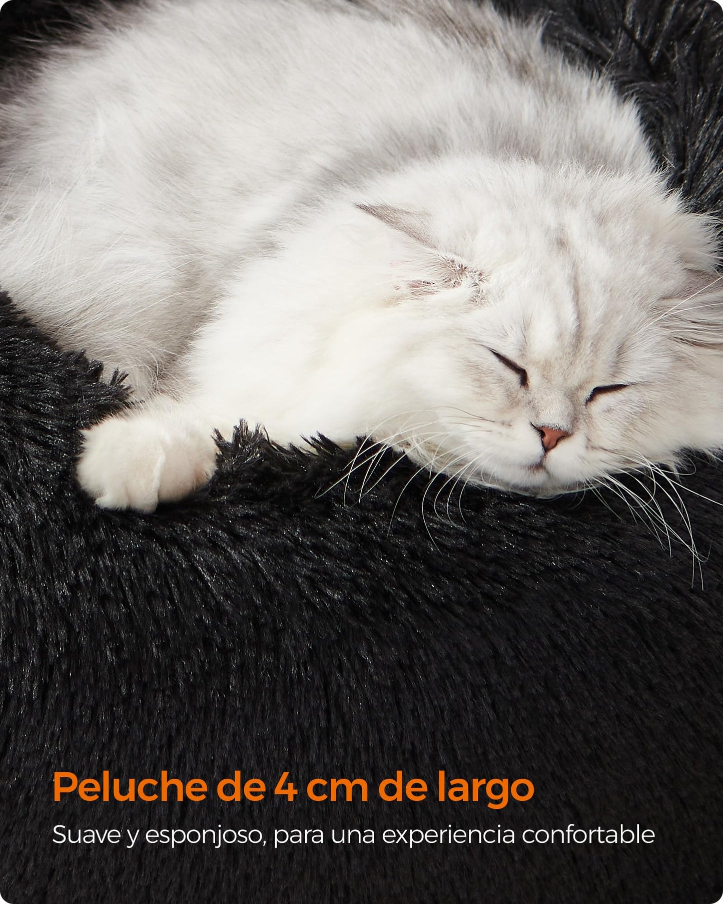 Feandrea Cama de Perros, Cama para Mascotas, Diámetro de 50 cm, Cojín Central Extraíble y Lavable, Alfombra de Felpa, Negro Tinta MPGW037B01