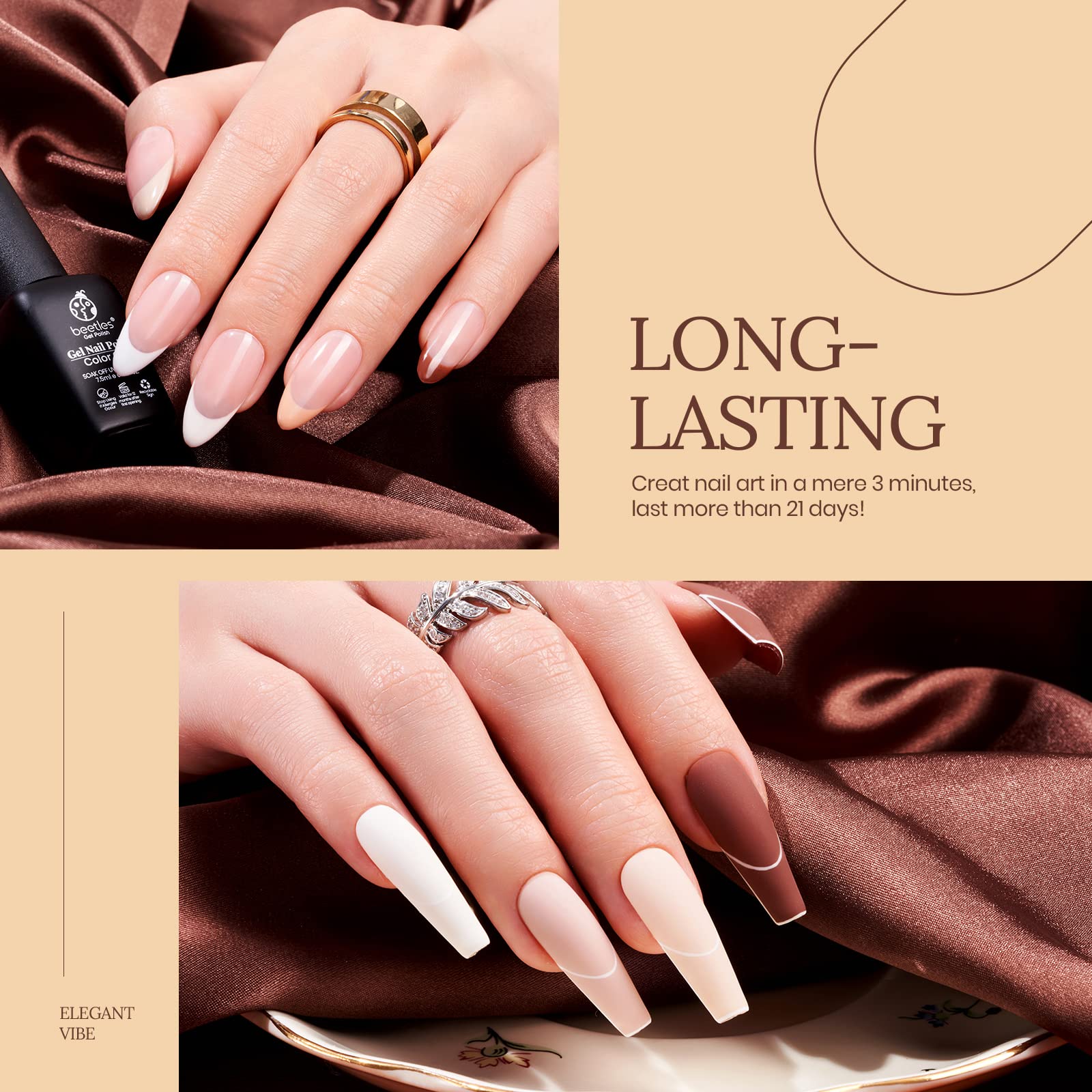 Beetles Juego de esmalte de uñas en gel, 6 colores, colección Sandstorm, color nude, rosa, melocotón, marrón, kit de manicura natural, lámpara LED ultravioleta necesaria para mujeres, regalo DIY para el hogar