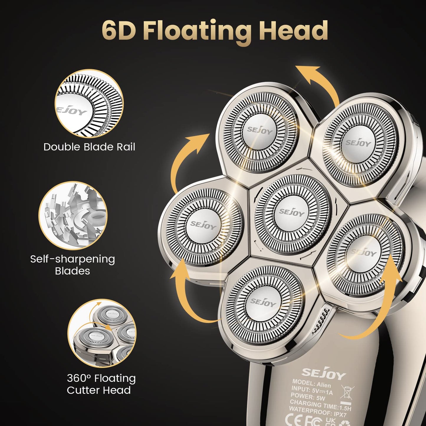 Maquinilla de afeitar eléctrica para hombres calvos, afeitadoras de cabeza calva para hombres 5 en 1 multifuncional 6D afeitadora eléctrica impermeable recharageable kit de aseo