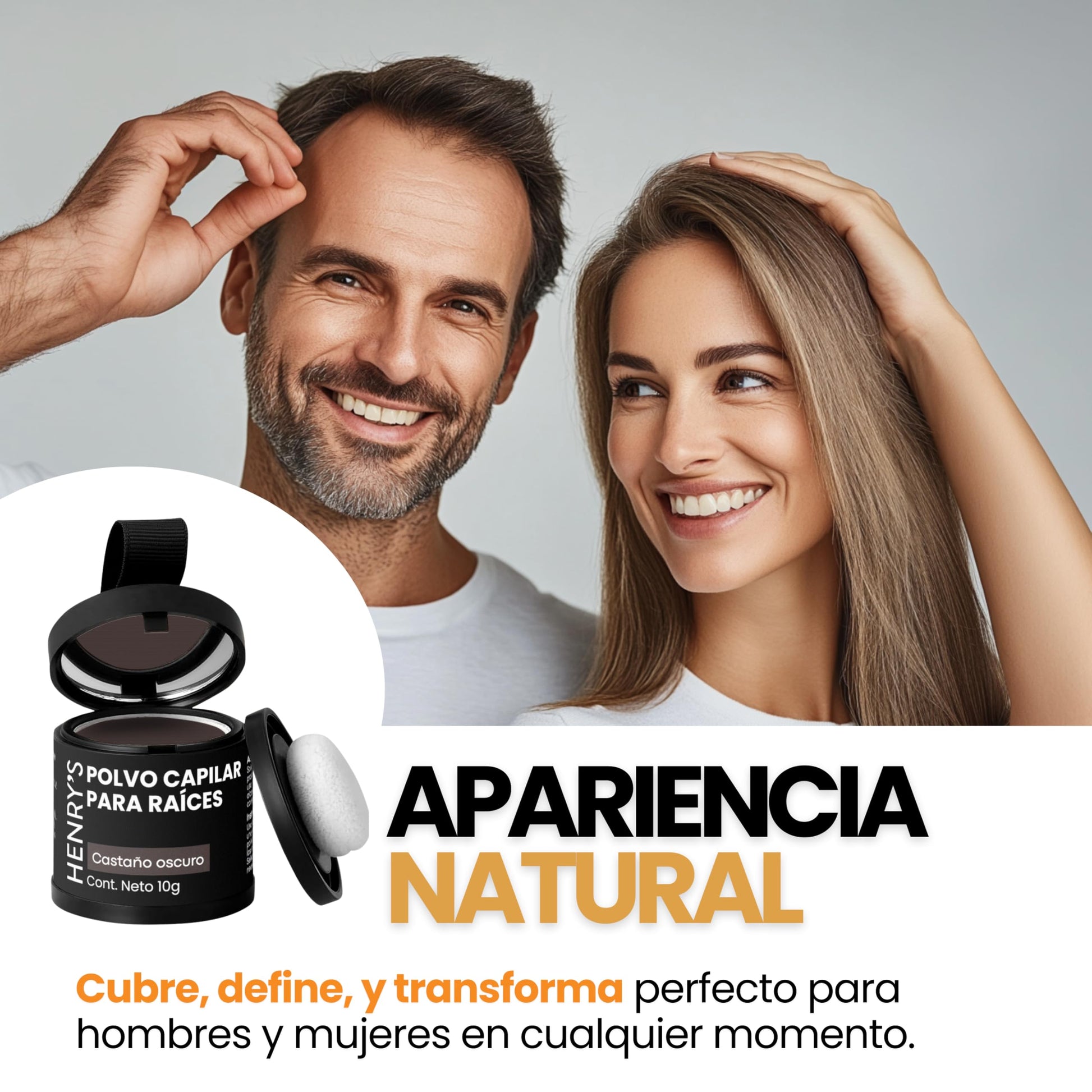 Henrys Polvo para Retocar Raíces Castaño Oscuro, Rellena Zonas Escasas, Define la Línea del Cabello y Cubre el Crecimiento de Raíces al Instante y en Cualquier Momento, Fibras Capilares Hairline Powder. Calvicie, Caida de Cabello o falta de Volumen para M