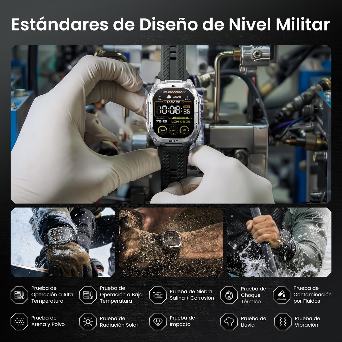 Reloj Inteligente KOSPET TANK M4C Negro AMOLED GPS Bluetooth para iOS y Android