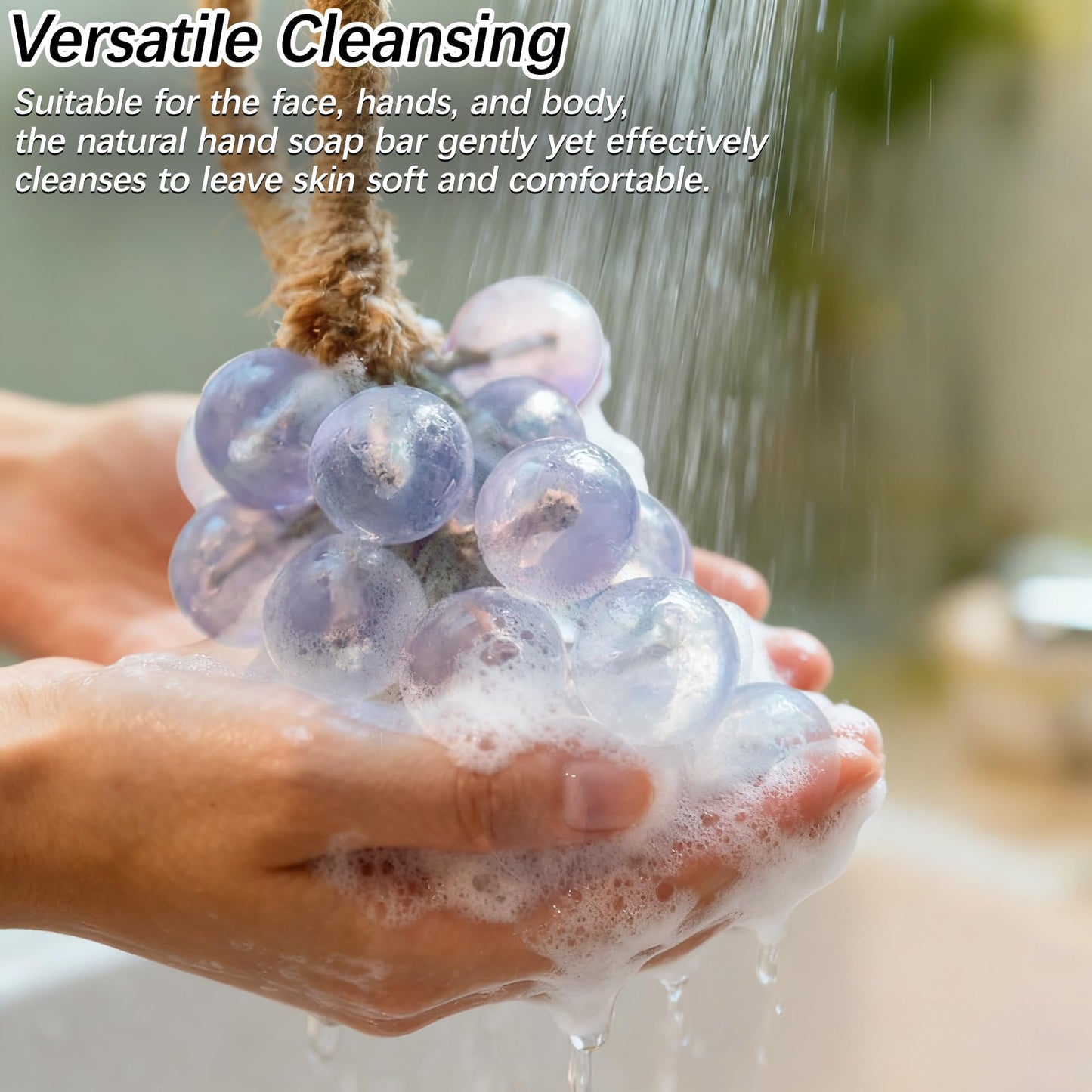 QZAVIRE Jabón de uva en cuerda: Jabón decorativo con forma de racimo de uvas en una hermosa caja de regalo, cuerda colgante para jabón de manos para lavarse y ducharse, perfecto como regalo de boda o