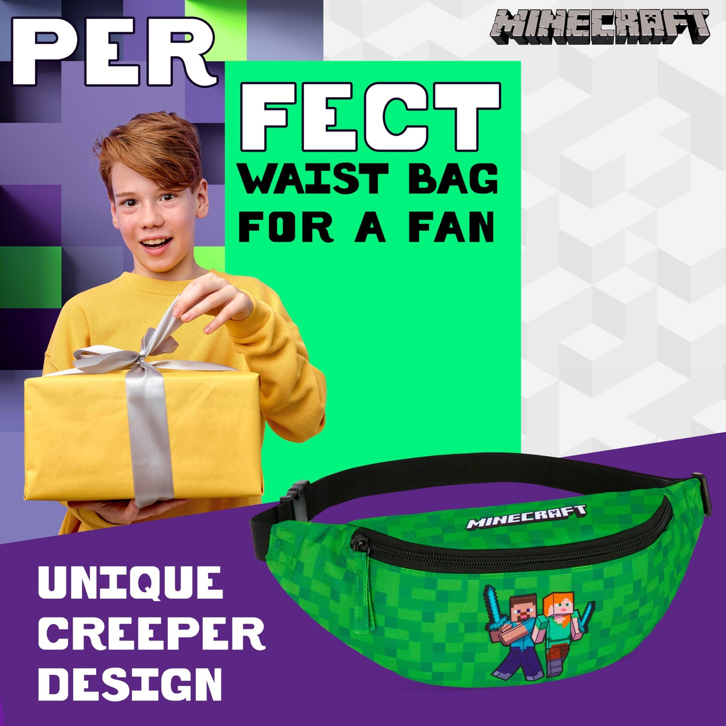 Riñonera Minecraft Verde con Cinturón Ajustable para Niños