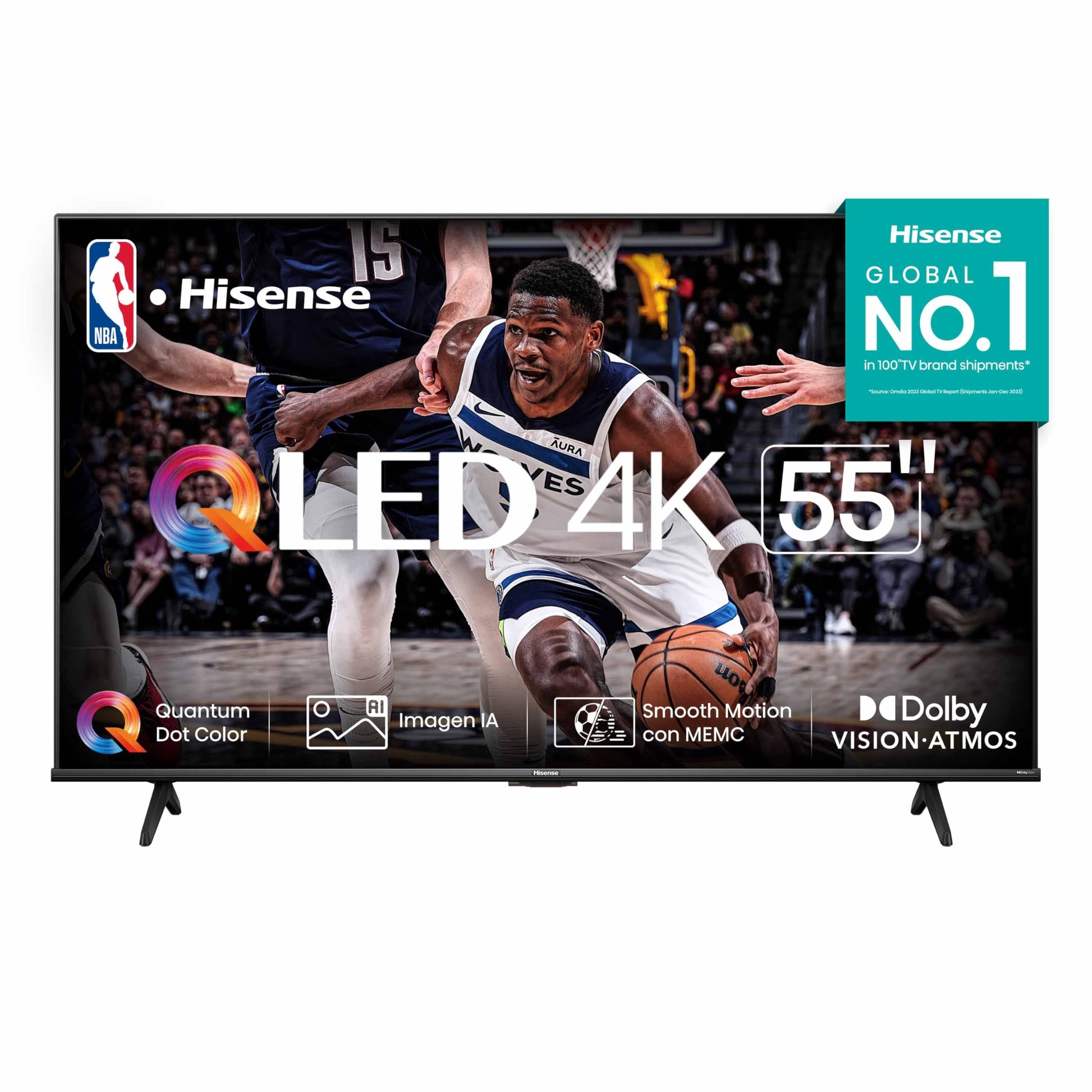 Hisense Television QD6N Pantalla 55 Pulgadas,QLED Smart Google TV UHD 4K,Control Remoto por Voz con Alexa,Dolby Vision Atmos, Modo de Juego Plus, Control de Voz,Compartir con TV