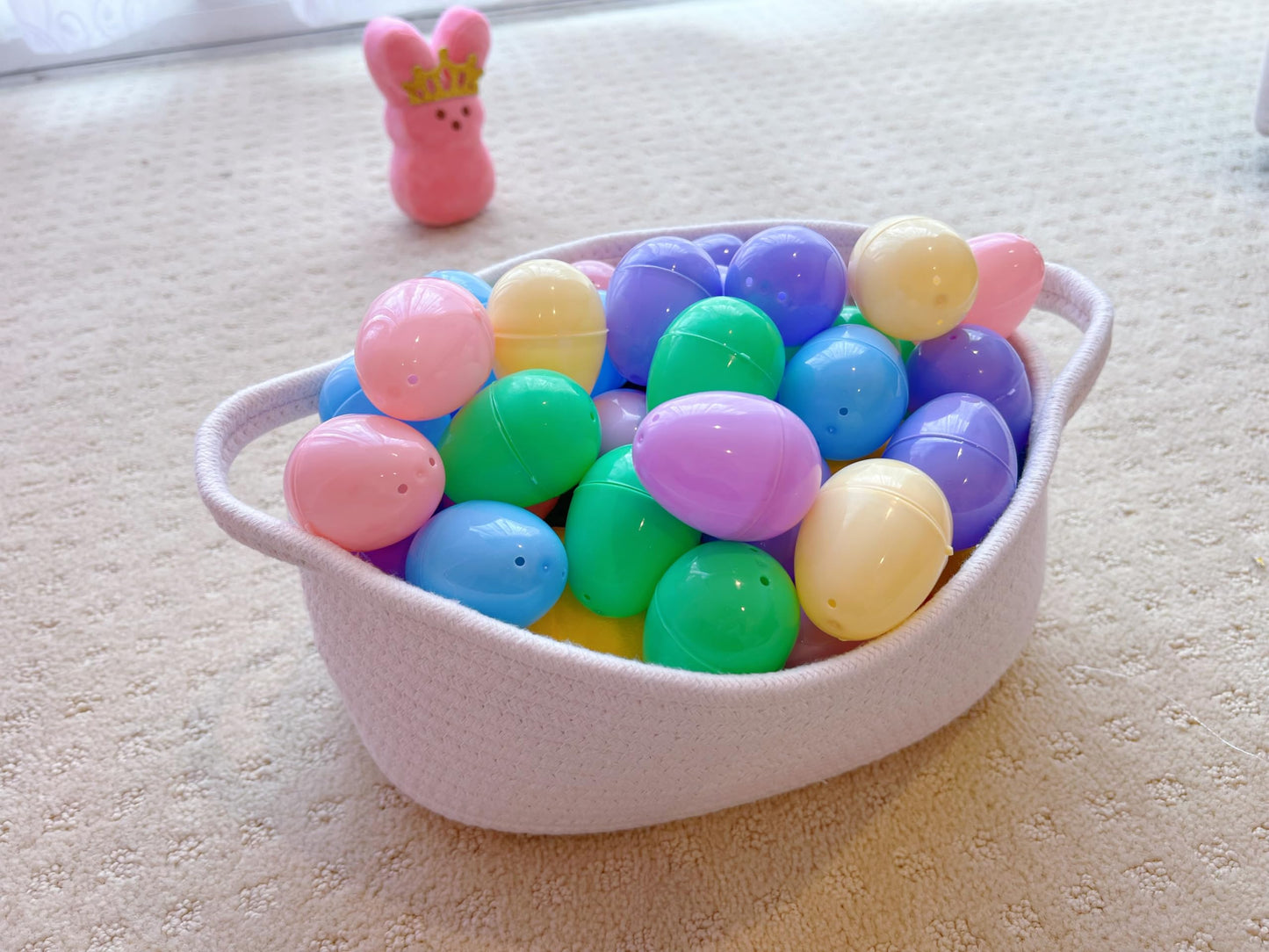 GiftExpress - Cesta de Pascua tejida blanca, 13 x 8 x 5 pulgadas, cuerda de algodón con asa para artículos de bebé o juguetes de gato y perro, cesta de regalo suave con asas para almacenamiento de