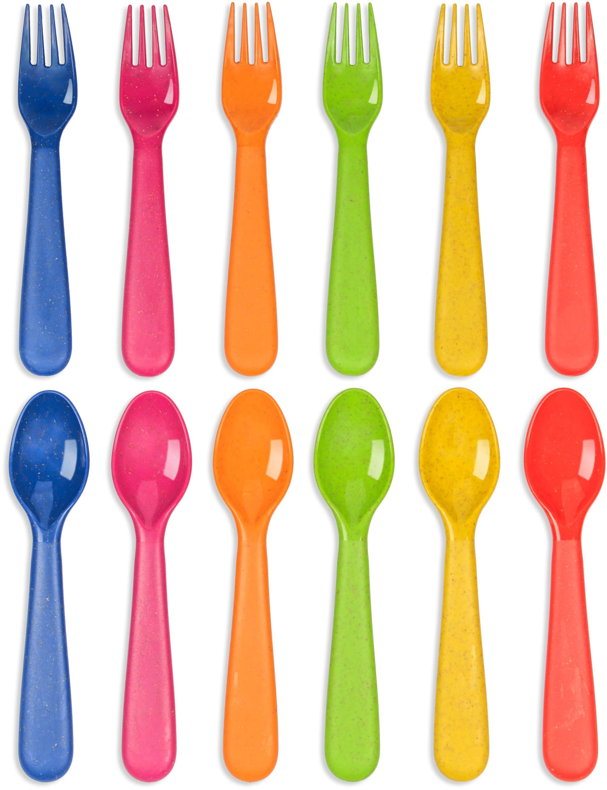 PLASKIDY Juego De 12 Utensilios De Paja De Trigo Para Niños, Tenedores Y Cucharas Sin BPA, Apto Para Lavaplatos, Juego De Cubiertos De Colores Brillantes