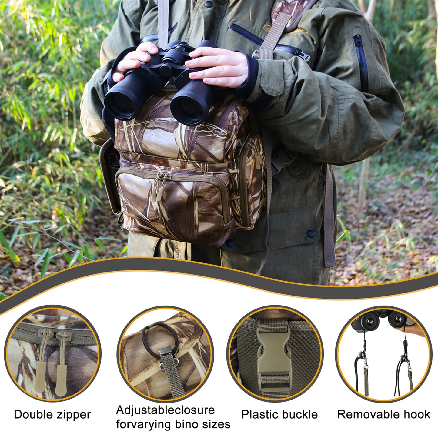 Arnés Binocular MDSTOP Negro con Bolsa para Observación y Caza