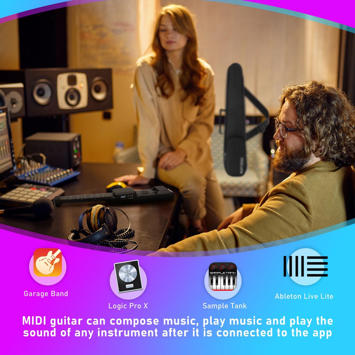 PEFEEL - Cuello de guitarra portátil para principiantes AI LCD (negro)