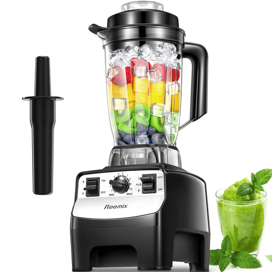 Licuadora Profesional Reemix Negra Alta Velocidad 1450 W con Contenedor Tritan y 10 Velocidades para Cocina