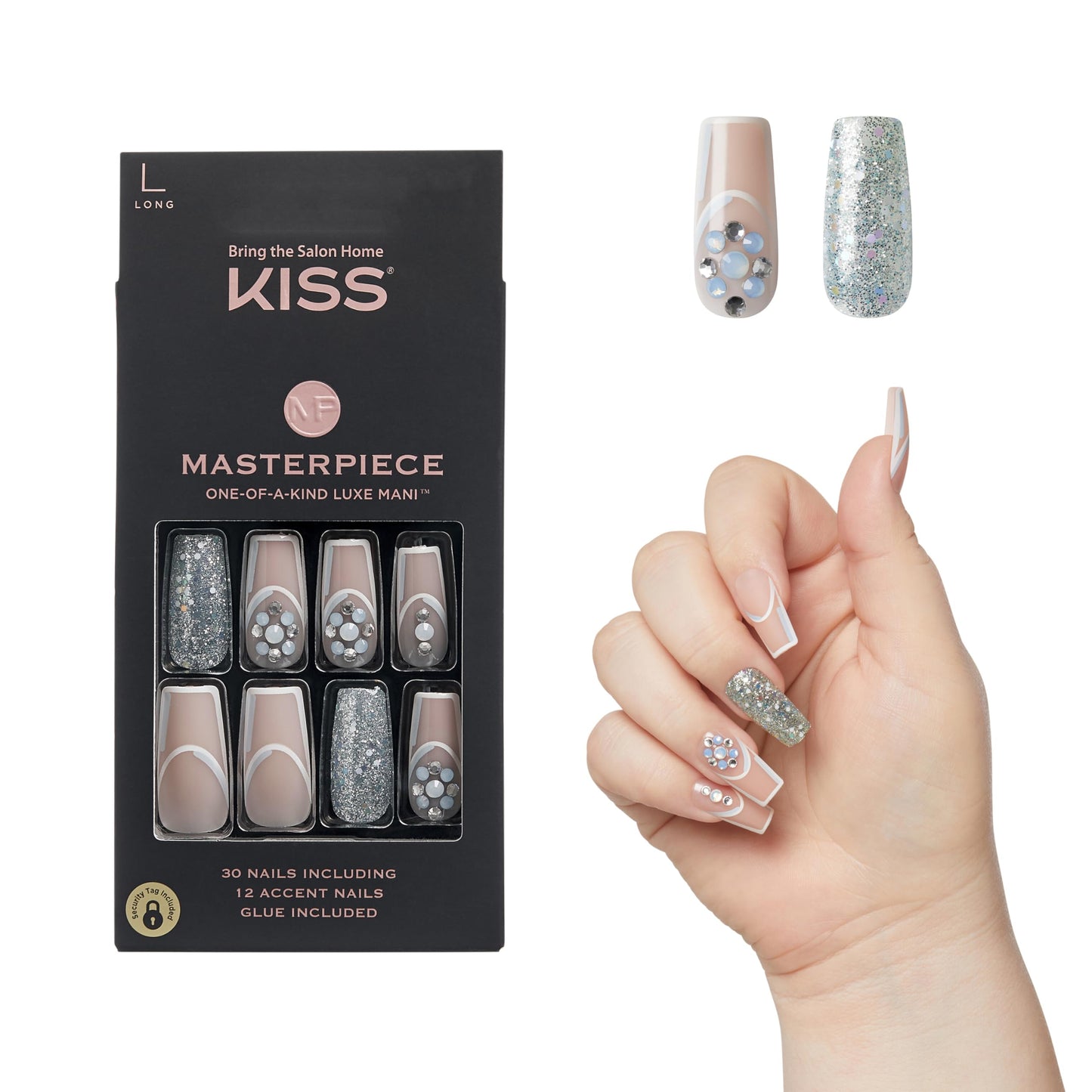 Kiss Obra Maestra Única En Su Tipo: Manicura De Lujo, Larga Y Cuadrada, Solo Para Miembros, Resistente Al Agua, Duradera, Flexible, Sin Daños, Arte De Uñas Moderno Solo Miembros 1 Unidad (Paquete D