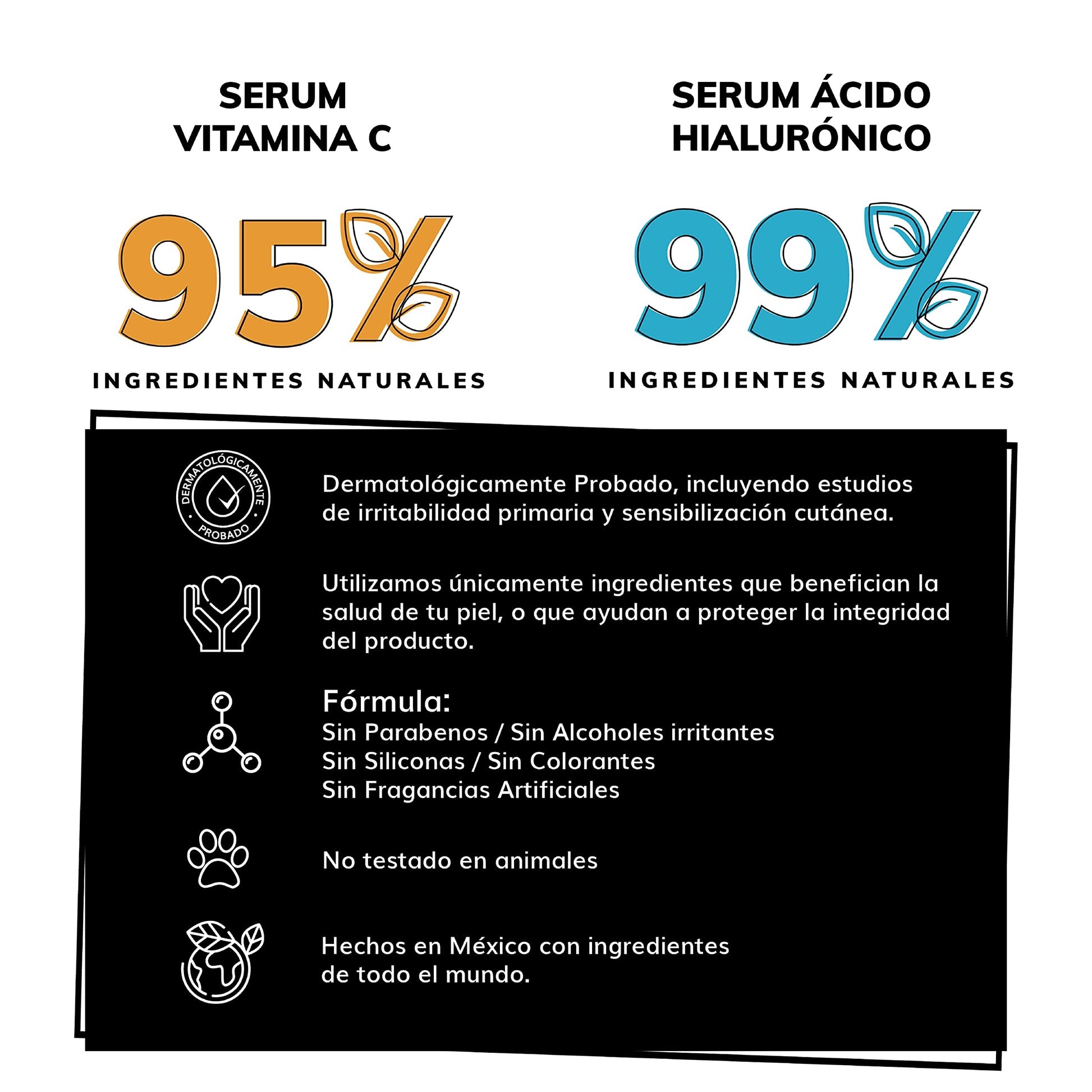 Kit Facial Quotidien: 1 Serum Vitamina C 30ml + 1 Serum Ácido Hialurónico 30ml - Ingredientes Naturales - Hidratación Profunda + Vitalidad en tu Rostro - Mejora la Textura- Firmeza y Tonificación- Disminución de arrugas y lineas de expresión.