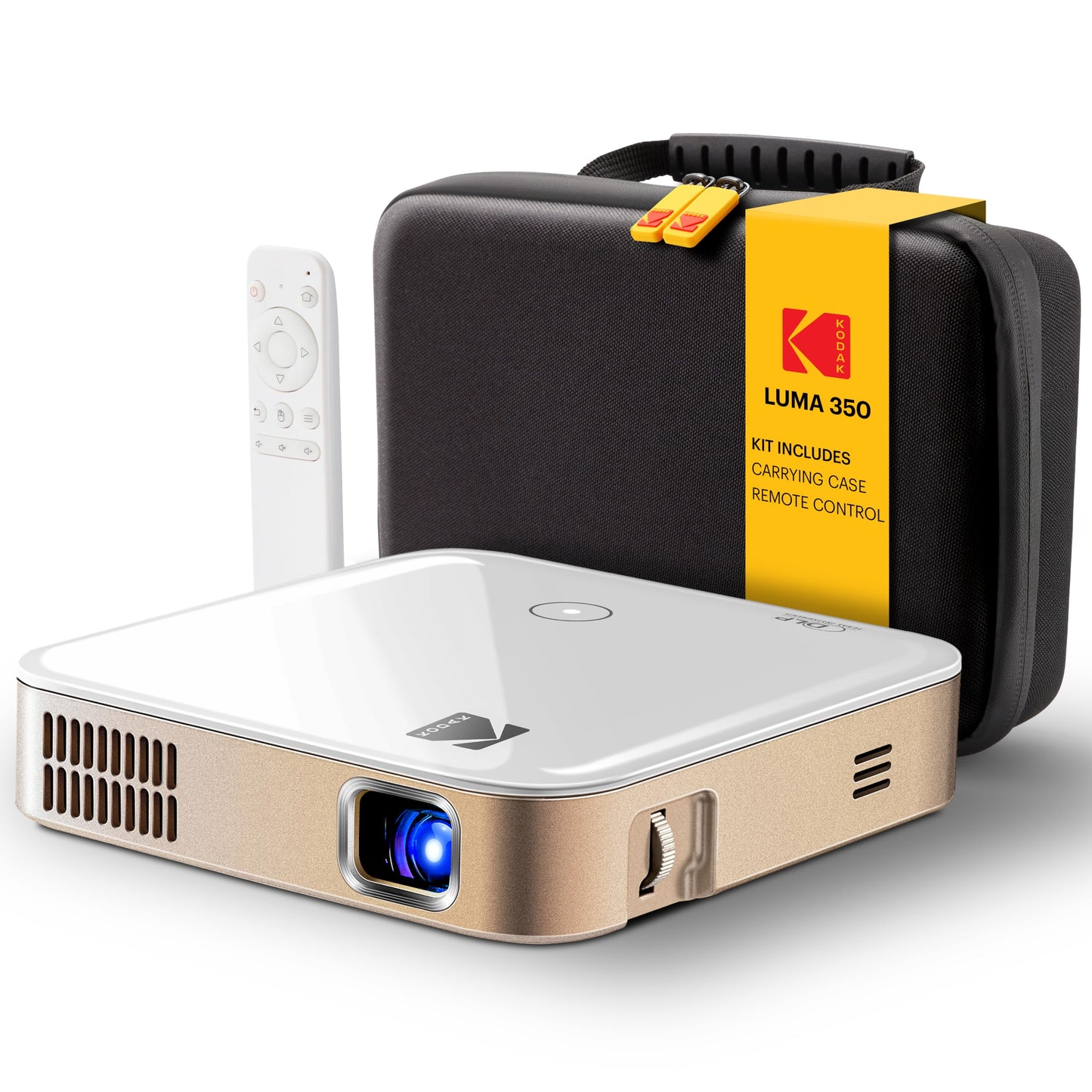 Kodak Luma 350 Proyector portátil inteligente – Proyector de video Wi-Fi recargable con sistema operativo Android, espejo de visualización, control remoto y aplicación Luma, incluye estuche de