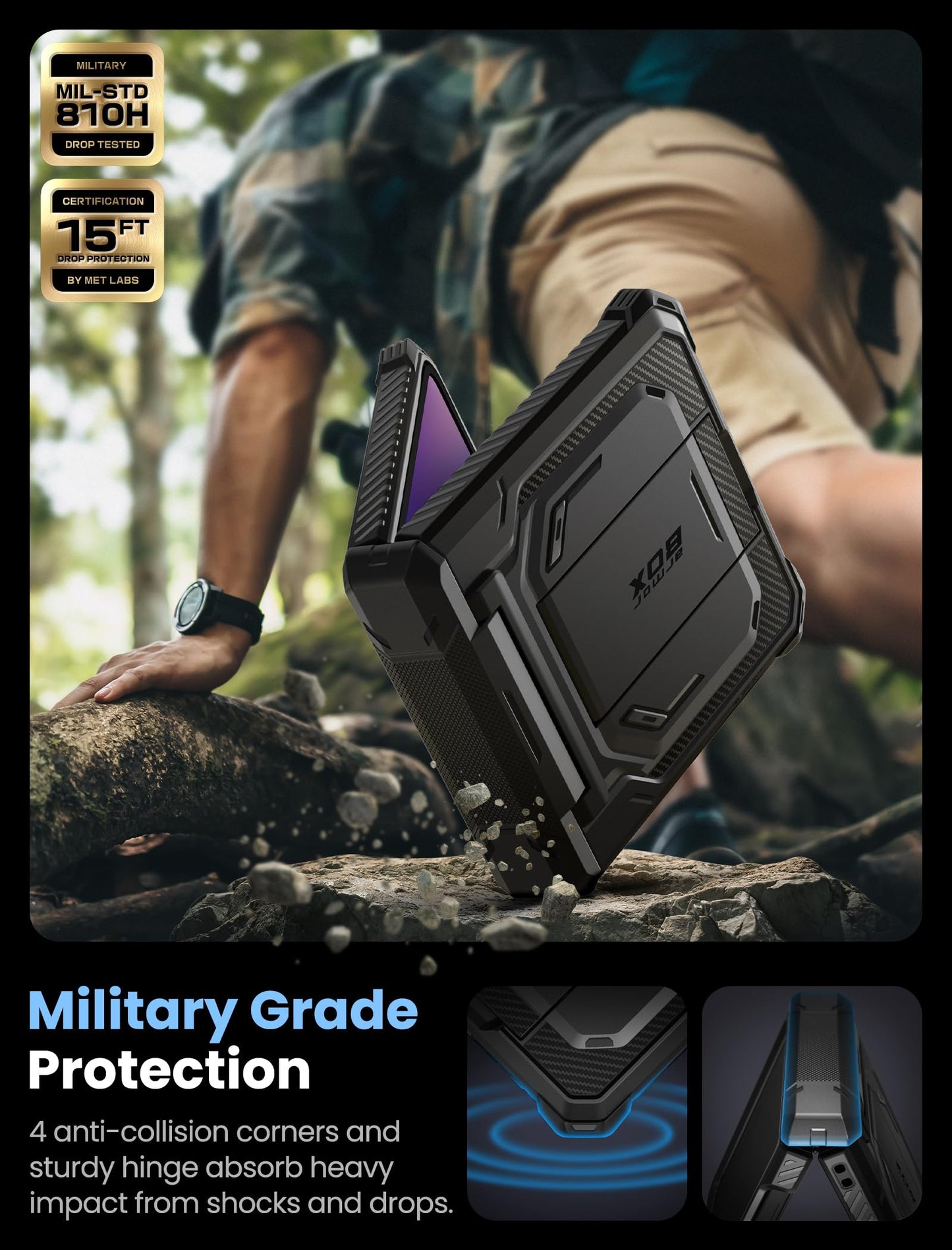 i-Blason Funda para Samsung Galaxy ZFlip 7 [Armorbox] Carcasa con Protector de Pantalla de Vidrio Templado [Protección Militar] Resistente Case con Soporte y Clip para Cinturón - Negro