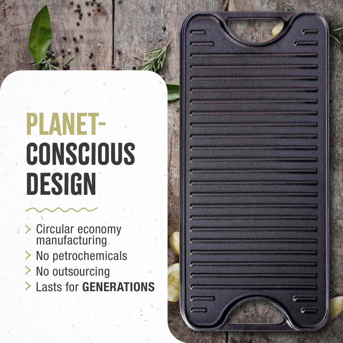 Plancha Rectangular Reversible Victoria Negro con Hierro Fundido para Dos Quemadores