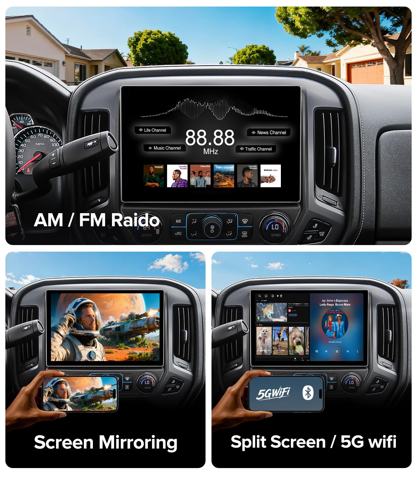 Radio de coche de 11.5 pulgadas para Chevy Silverado Radio GMC Sierra Stereo 2014-2018 con CarPlay inalámbrico y Android Auto/Android 13/5G WiFi/visualización táctil/FM/AM/4GB RAM + 64GB ROM (pulgadas