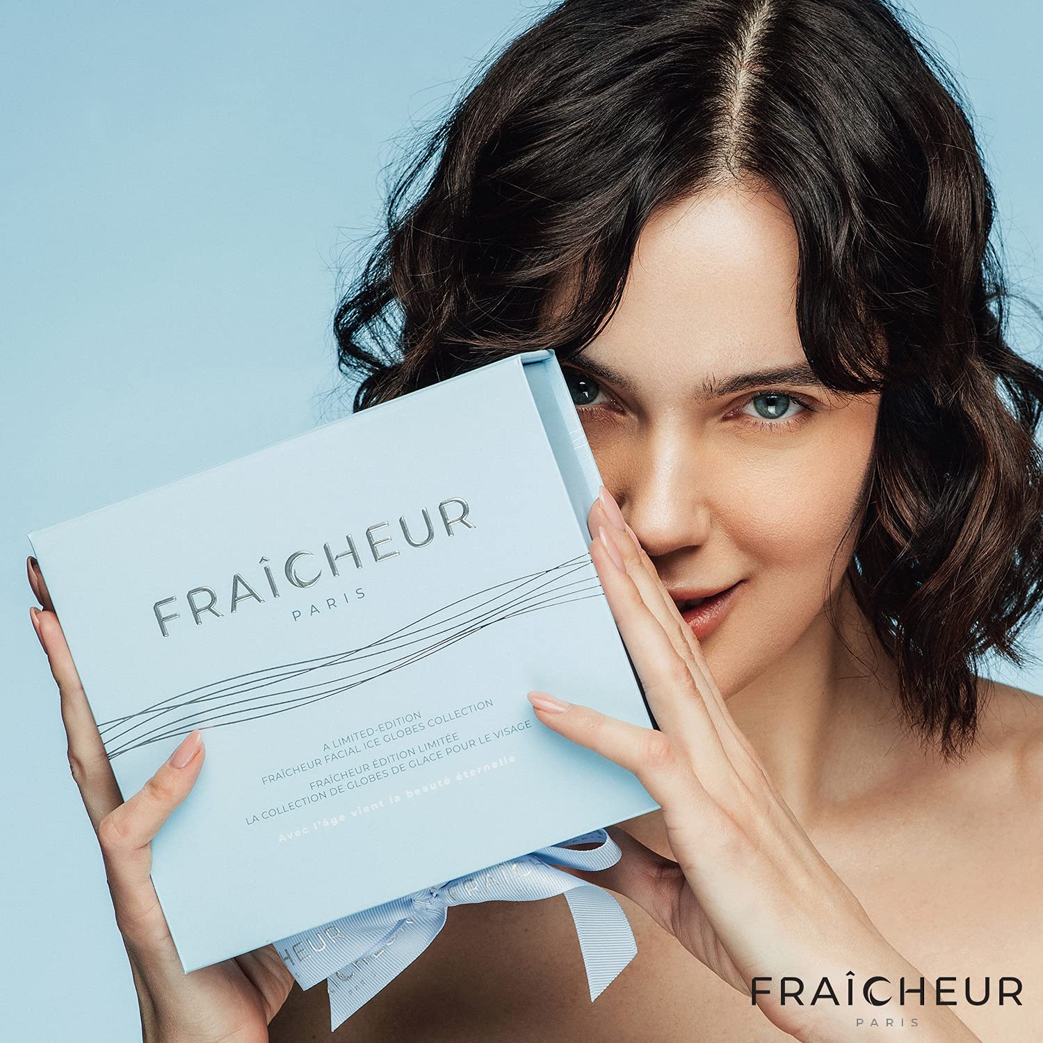 FRAÎCHEUR ICE Globes | Frozen Cryo Roller for Cold Facial Massage | Skincare Cooling Glass Massager with Anti-Freeze Liquid Inside | Reduce Puffiness, Pores (Pink with Glitters)