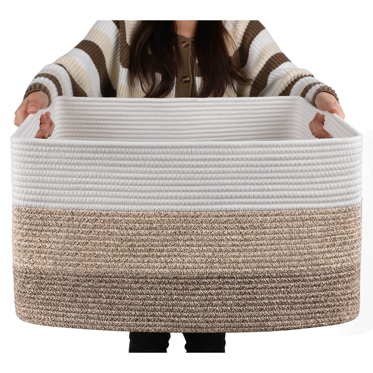 OIAHOMY - Cesta de manta grande, 22 x 17 x 12 pulgadas, cestas tejidas rectangulares para guardería, sala de estar, almacenamiento de juguetes con asa, cestas grandes para organizar, color amarillo