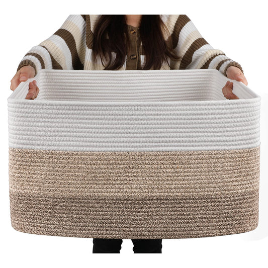 OIAHOMY - Cesta de manta grande, 22 x 17 x 12 pulgadas, cestas tejidas rectangulares para guardería, sala de estar, almacenamiento de juguetes con asa, cestas grandes para organizar, color amarillo