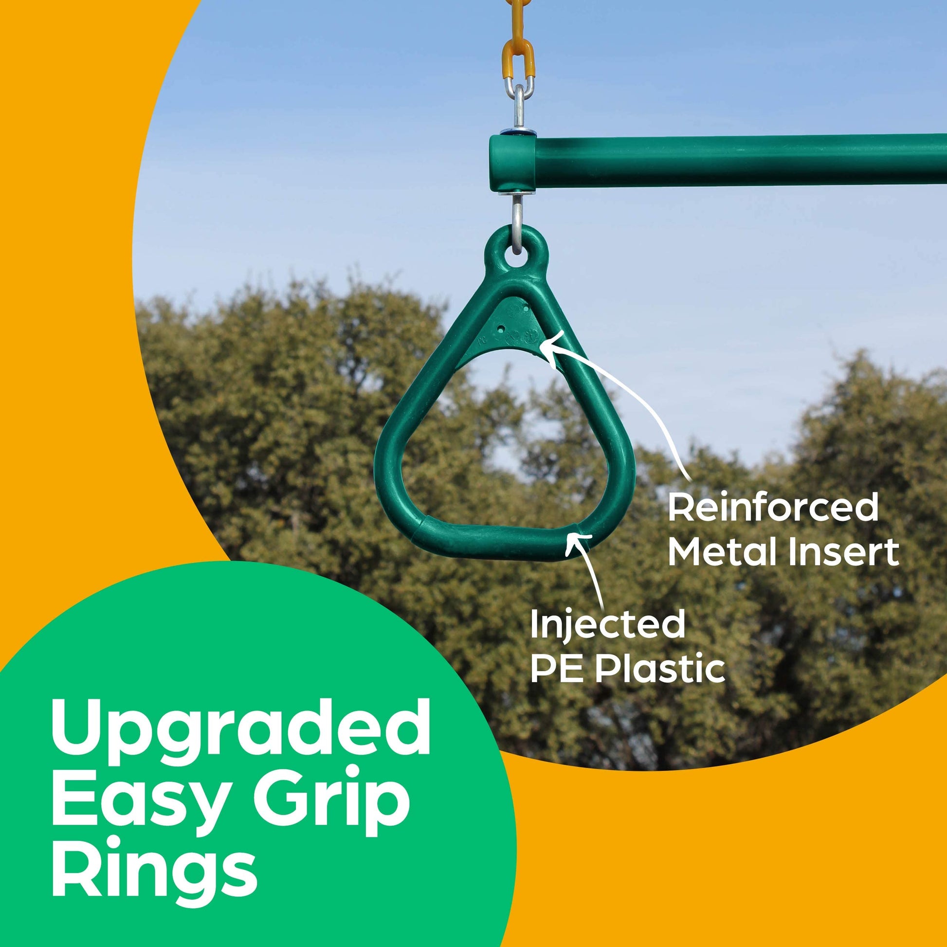 Barra de Trapecio Jungle Gym Kingdom Verde con Anillos y Cadena Resistente 45.7 cm