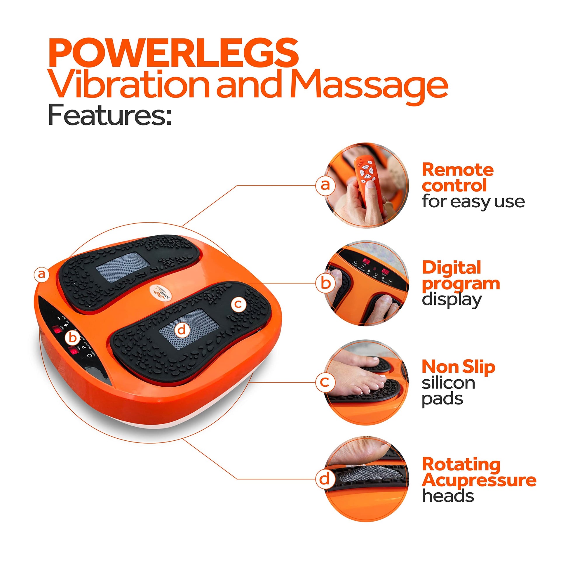 Masajeador Eléctrico de Pies Powerfit Power Legs con Control Remoto y Velocidad Ajustable para Aliviar Neuropatía y Fascitis Plantar