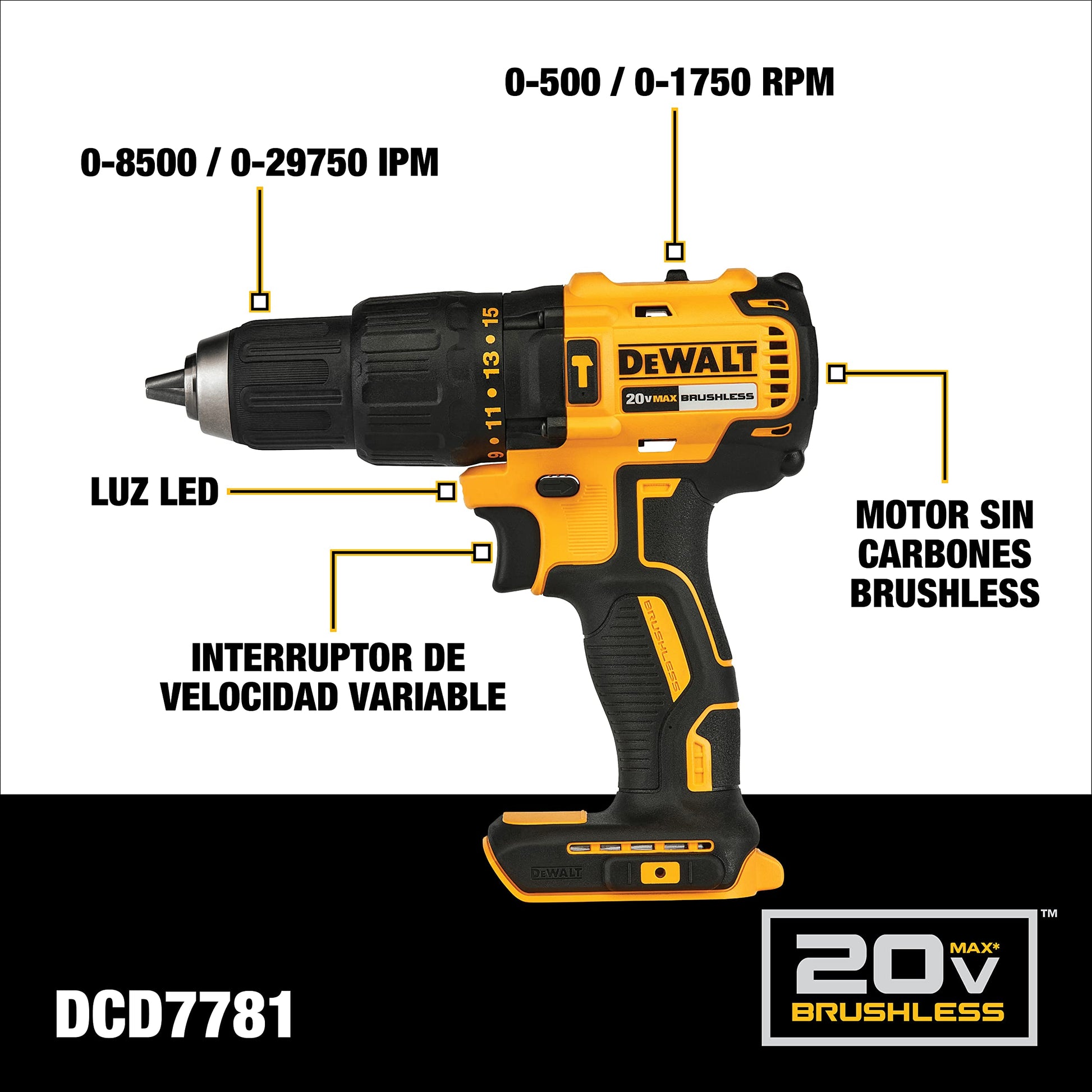 DEWALT Kit Taladro Rotomartillo y Atornillador, Esmeriladora, 20V máx, DCK248P1