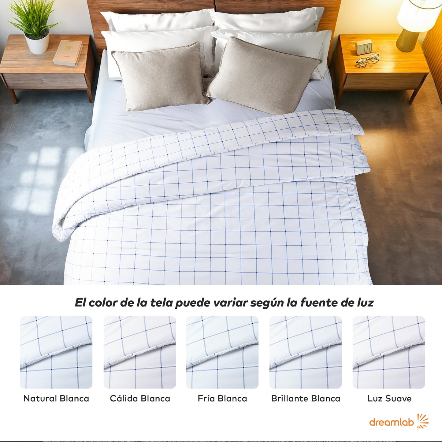Edredón Dreamlab Cuadros Blanco Azul Hipoalergénico para Toda Estación King Size